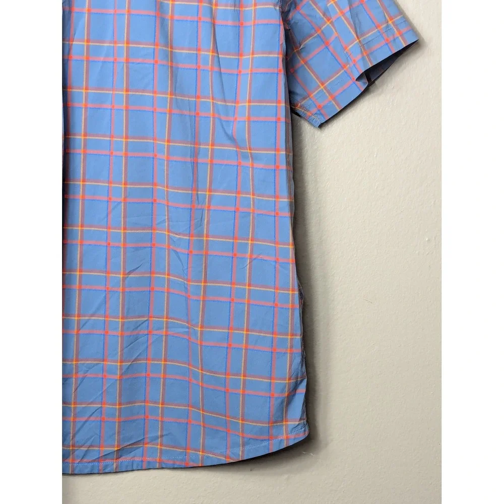 Stio Pearl Snap Shirt Mens Large Blue Orange Plaid Short Sleeve Hiking #2338